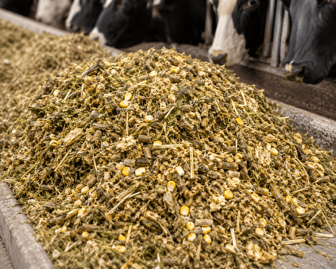 Total Mixed Ration in a feeding trough at an Indian dairy